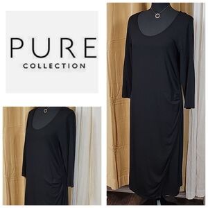 Pure Collection Black Ruched Jersey Knit Dress
